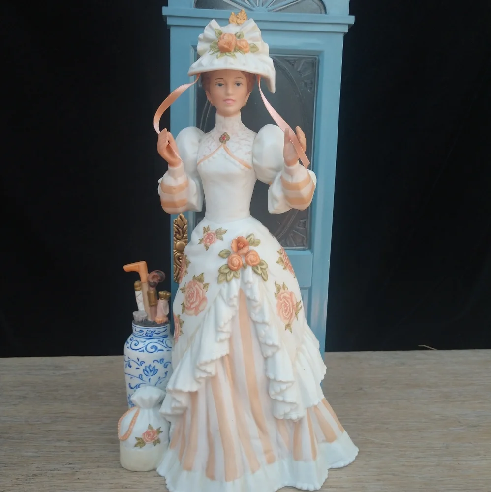 Porcelain Victorian Lady Large Figurine Mrs Albee Fixing Hat in Front of Door - Picture 2 of 6